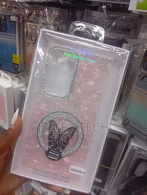 Glitter Butterfly Phone Case for a Samsung Galaxy S24 Ultra in Pink.