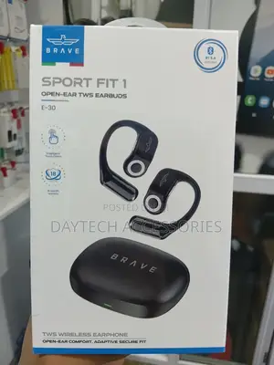 Brave Sport Fit 1 Open-Ear TWS Earbuds Model E-30 in Black.
