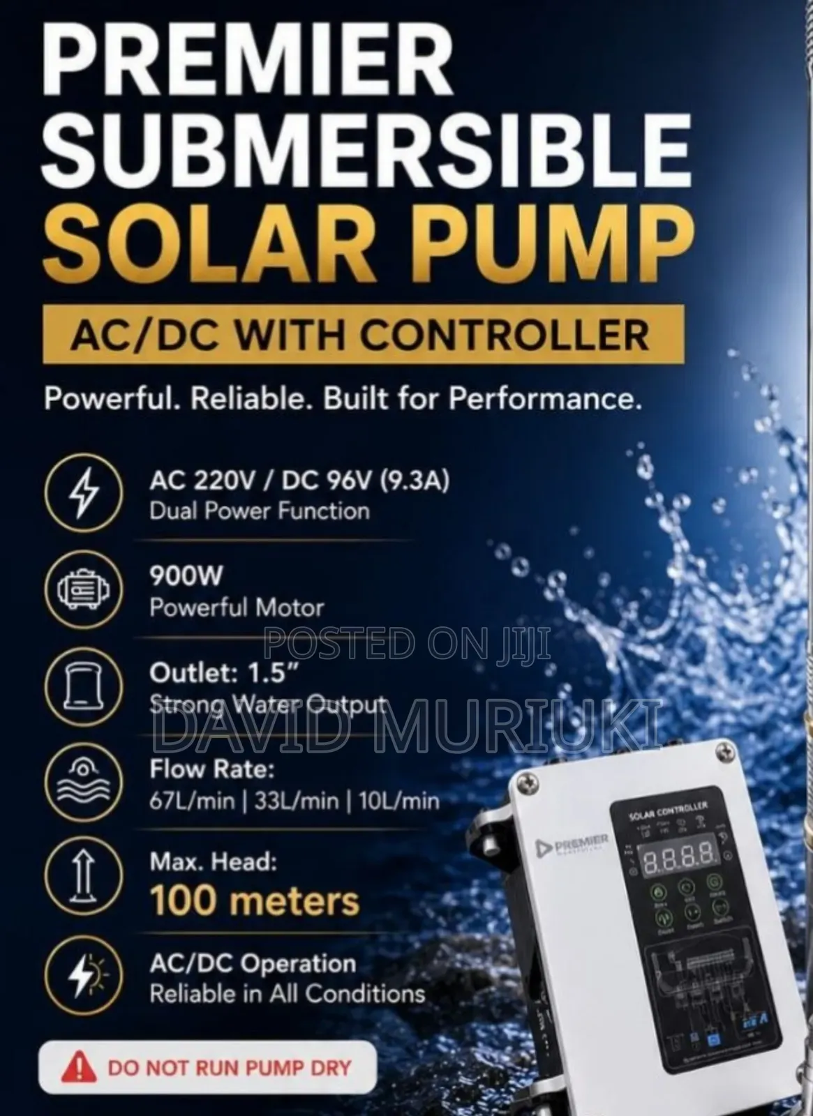 Premier Submersible Water Pump With Ac/Dc Controller.