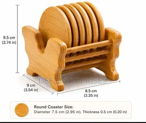 6pcs Bamboo Coaster Set With a Holder Stand