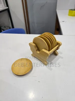 6pcs Bamboo Coaster Set With a Holder Stand