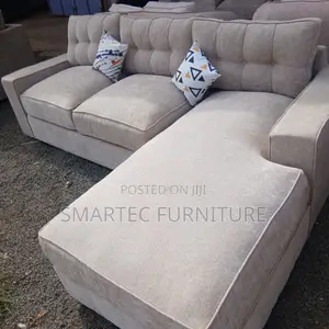 6 Seater Beige Tufted Sectional L Shaped Sofa.