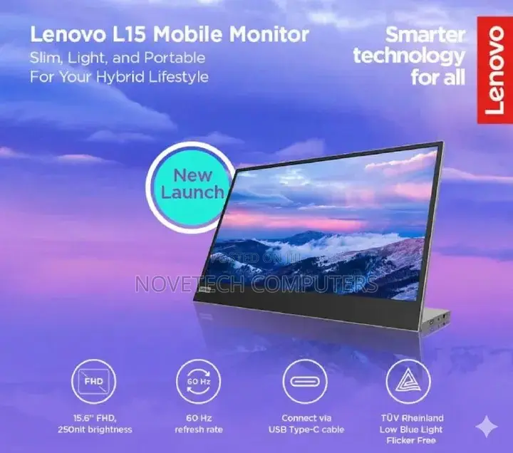 New Lenovo L15 15.6 FHD Usb-C Portable Monitor,Connectivity 2 Usb- C