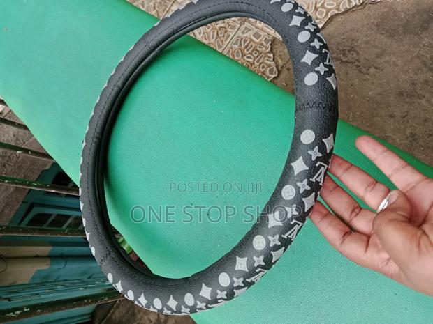 Louis Vuitton Designer Pattern Black _Grey Nonslip Steering Cover - main view