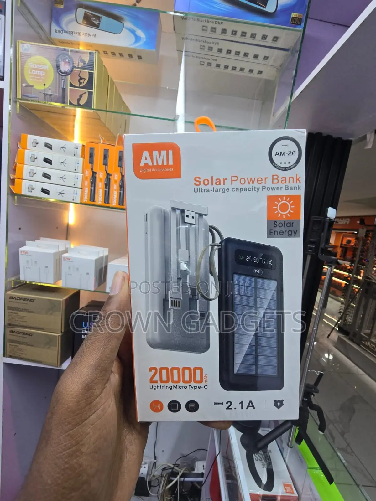 Ami Am-26 Portable Solar Charger Built-in Charging Cables