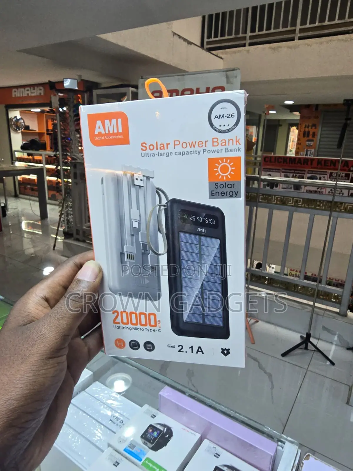 Ami Am-26 Portable Solar Charger Built-in Charging Cables