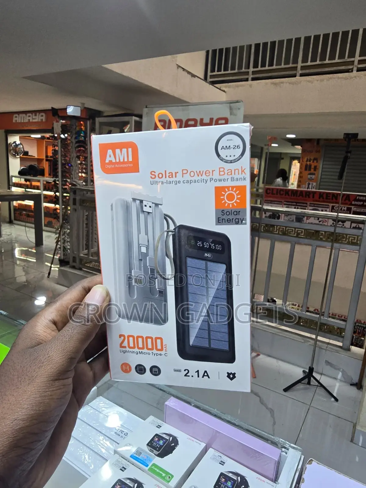 Ami Am-26 Portable Solar Charger Built-in Charging Cables