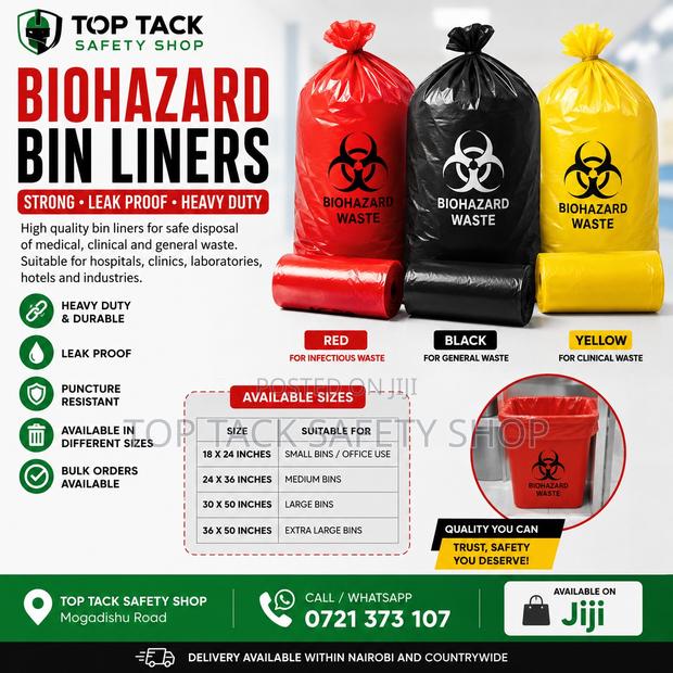 Biohazard Bin Liners Red, Yellow Black