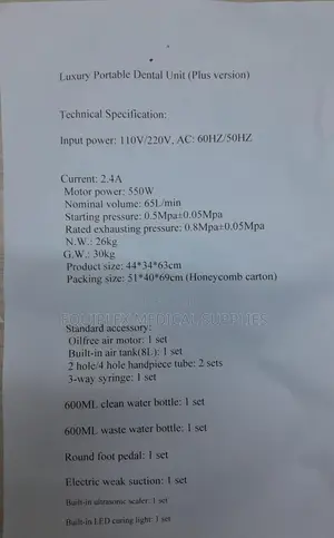 Portable Dental Chair / Dental Unit (Without Compressor, Foldable)