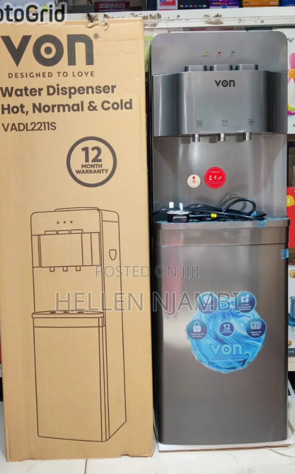 Von Vadl2211s Electric Cooling Water Dispenser – Silver