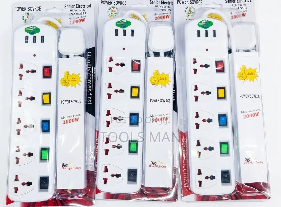 5-Way Extension Socket With 3 Usb Ports - 2000w Power Strip.