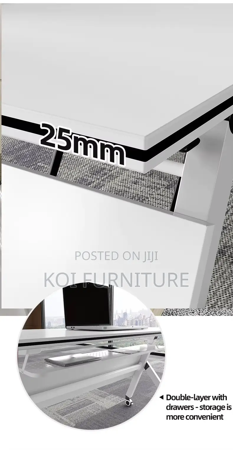 Office Desk; 1.2 Meters Stable Foldable White Meetinh and Work Desk