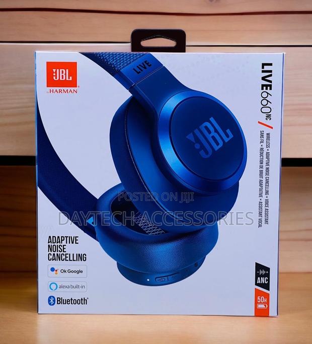 These Are Blue JBL Live 660nc Wireless Over-Ear Headphones.