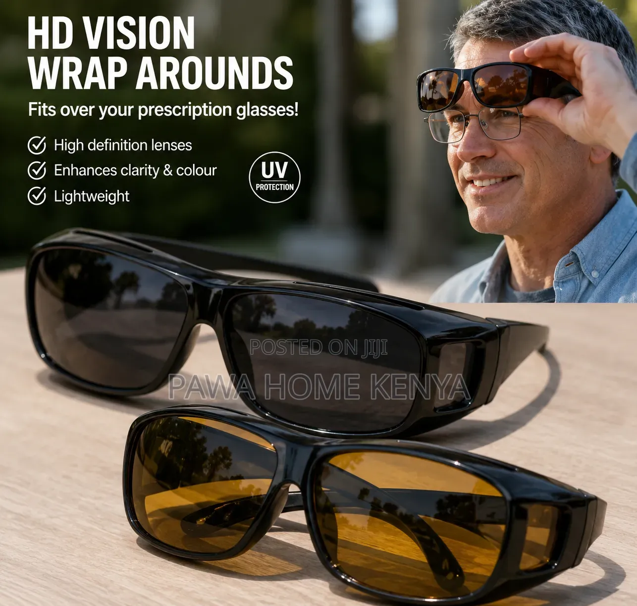 2pcs Uv Protection Night Vision Driving Goggles