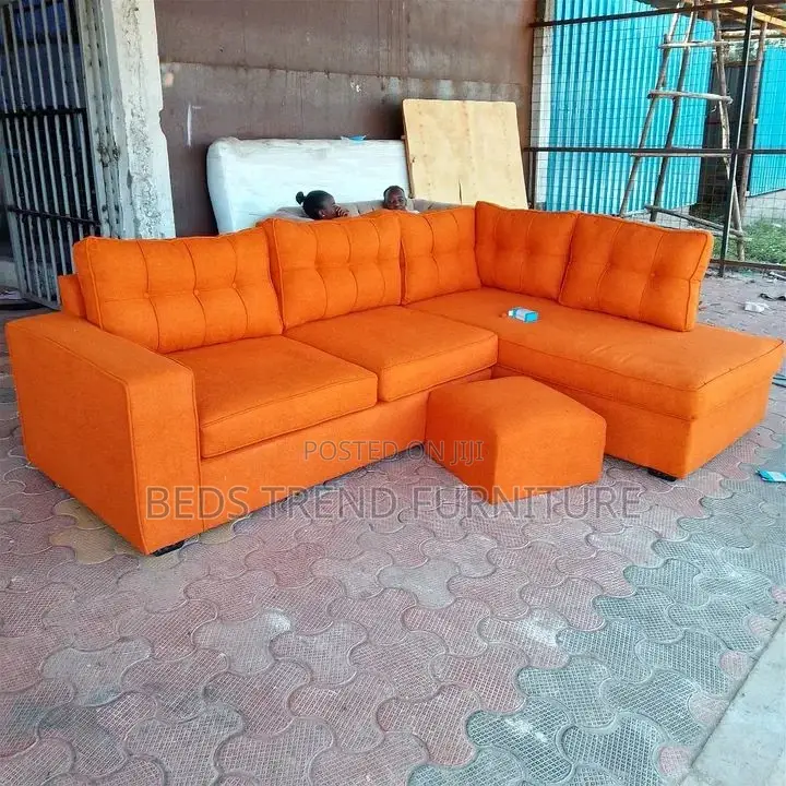 Bright Orange 6 Seater L Shaped Sectional Sofa.