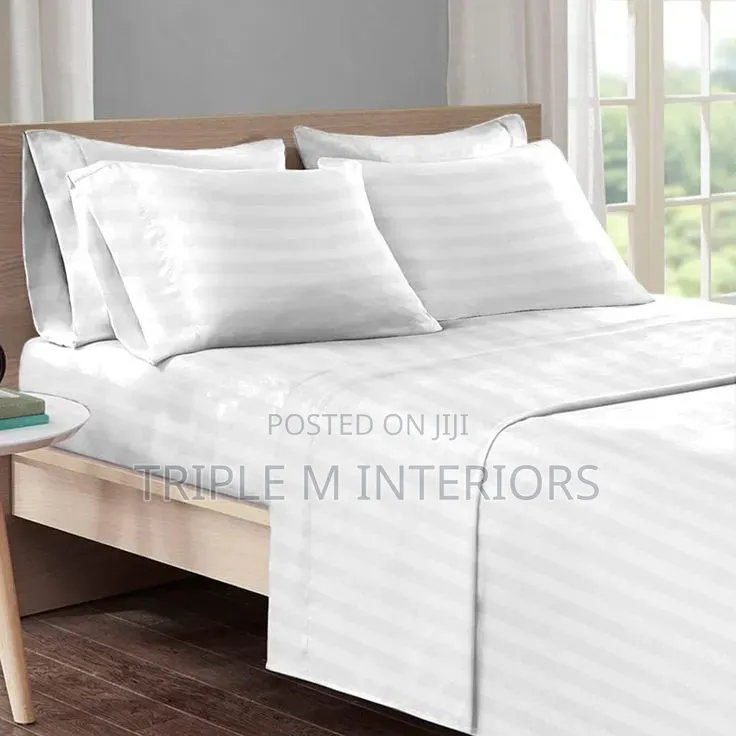 Stylish White Striped Fitted Bedsheets