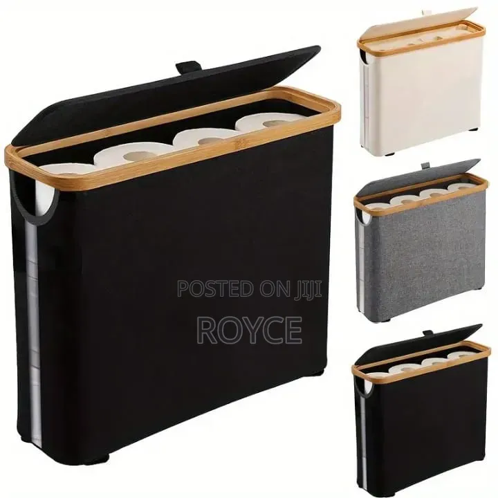 Toilet Paper Basket Organiser With Bamboo Lid