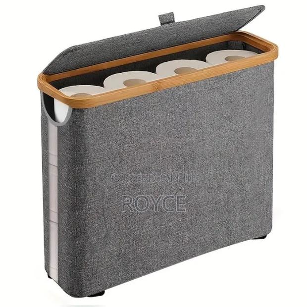 Toilet Paper Basket Organiser With Bamboo Lid