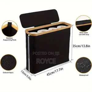 Toilet Paper Basket Organiser With Bamboo Lid