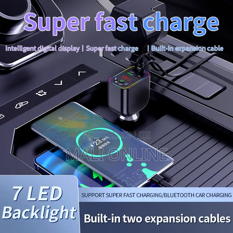 120w Retractable Car Charger Bluetooth Fm Transmitter Fast Charging