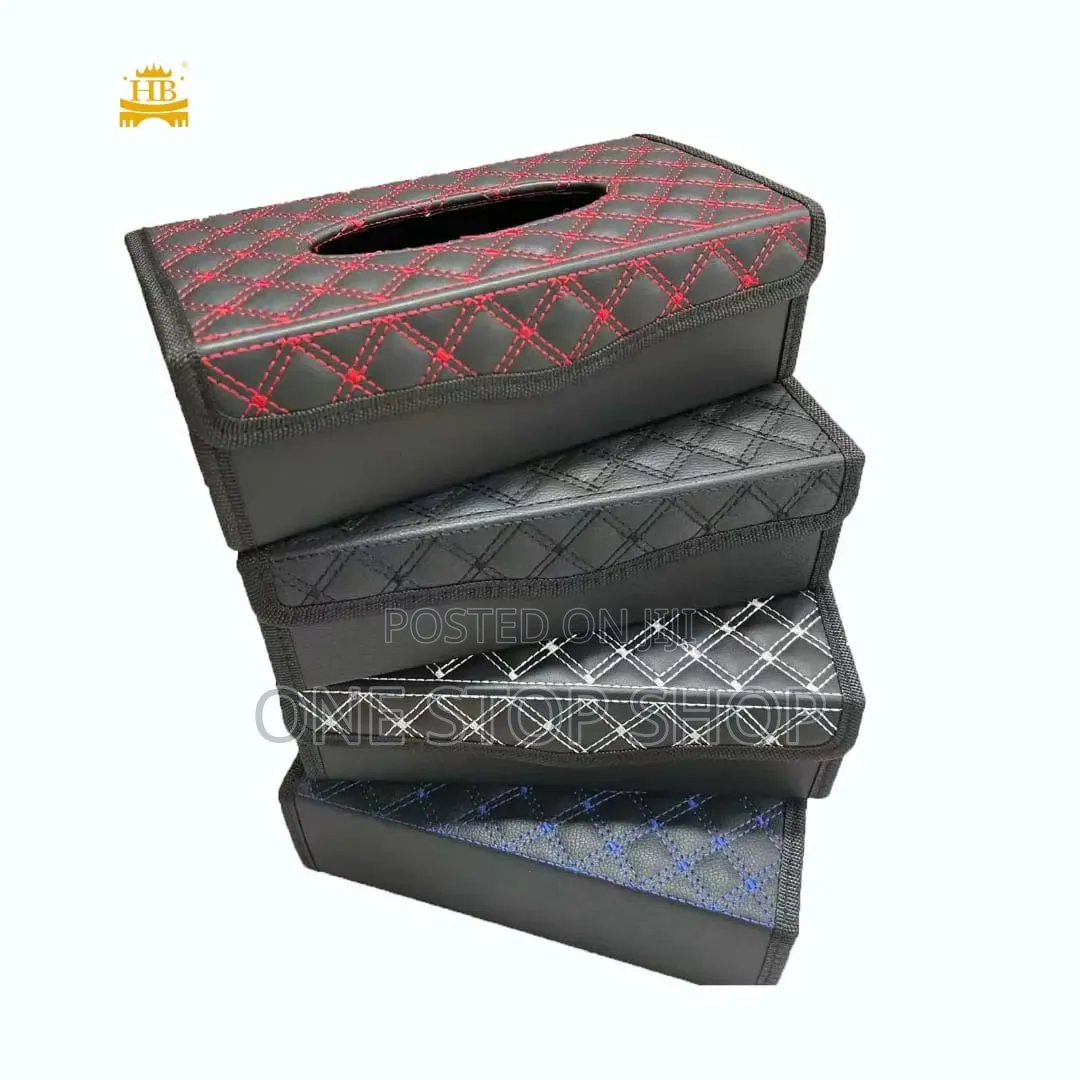Faux Leather Dashboard Tissue Box Holder With Diamond Stitching