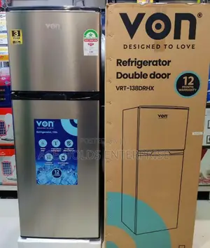 Von 138 Litres Double Door Fridge - Silver Color Top Freezer