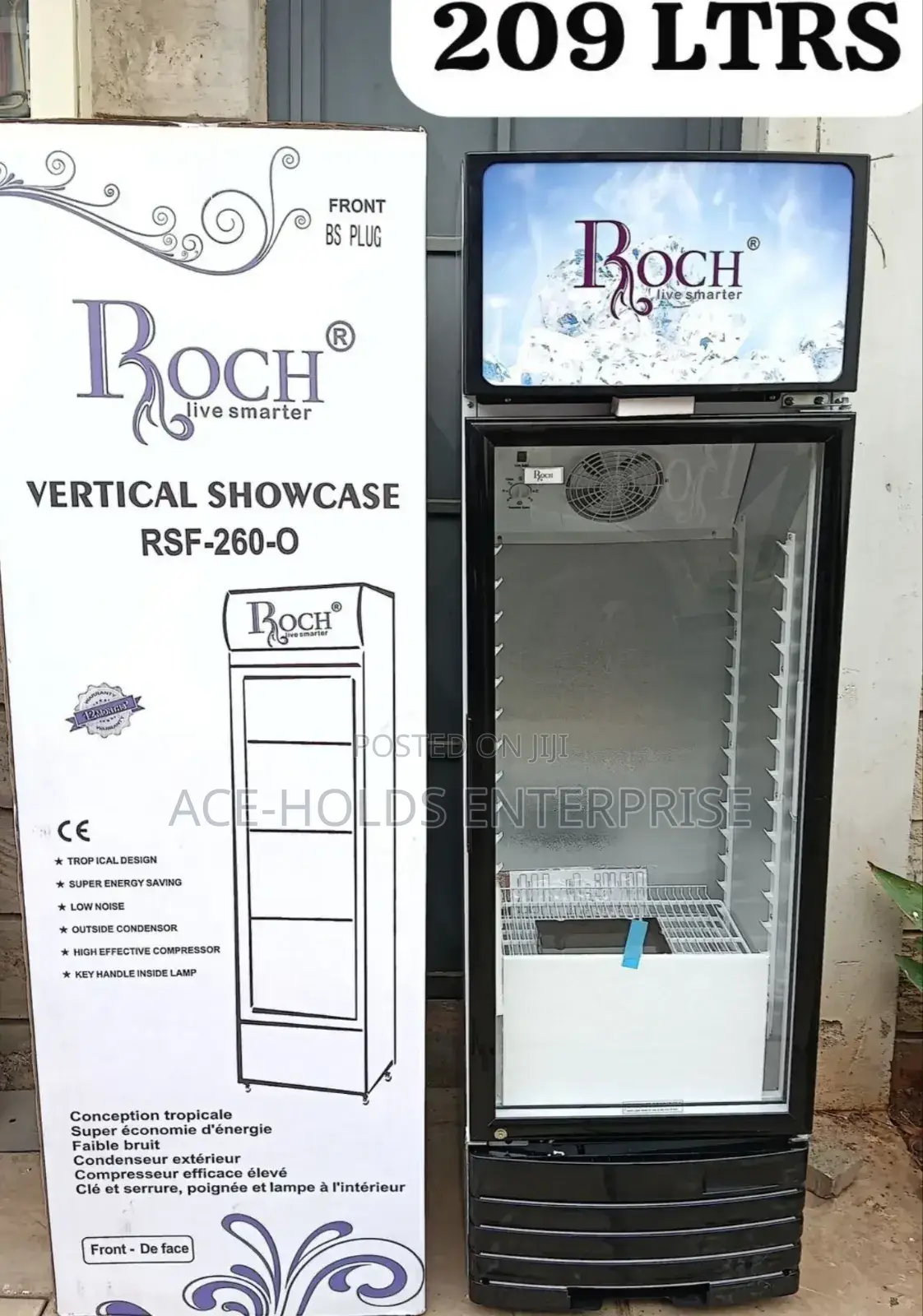 209 Litres - Roch Vertical Showcase Model RSF-260-O Chiller Fridge