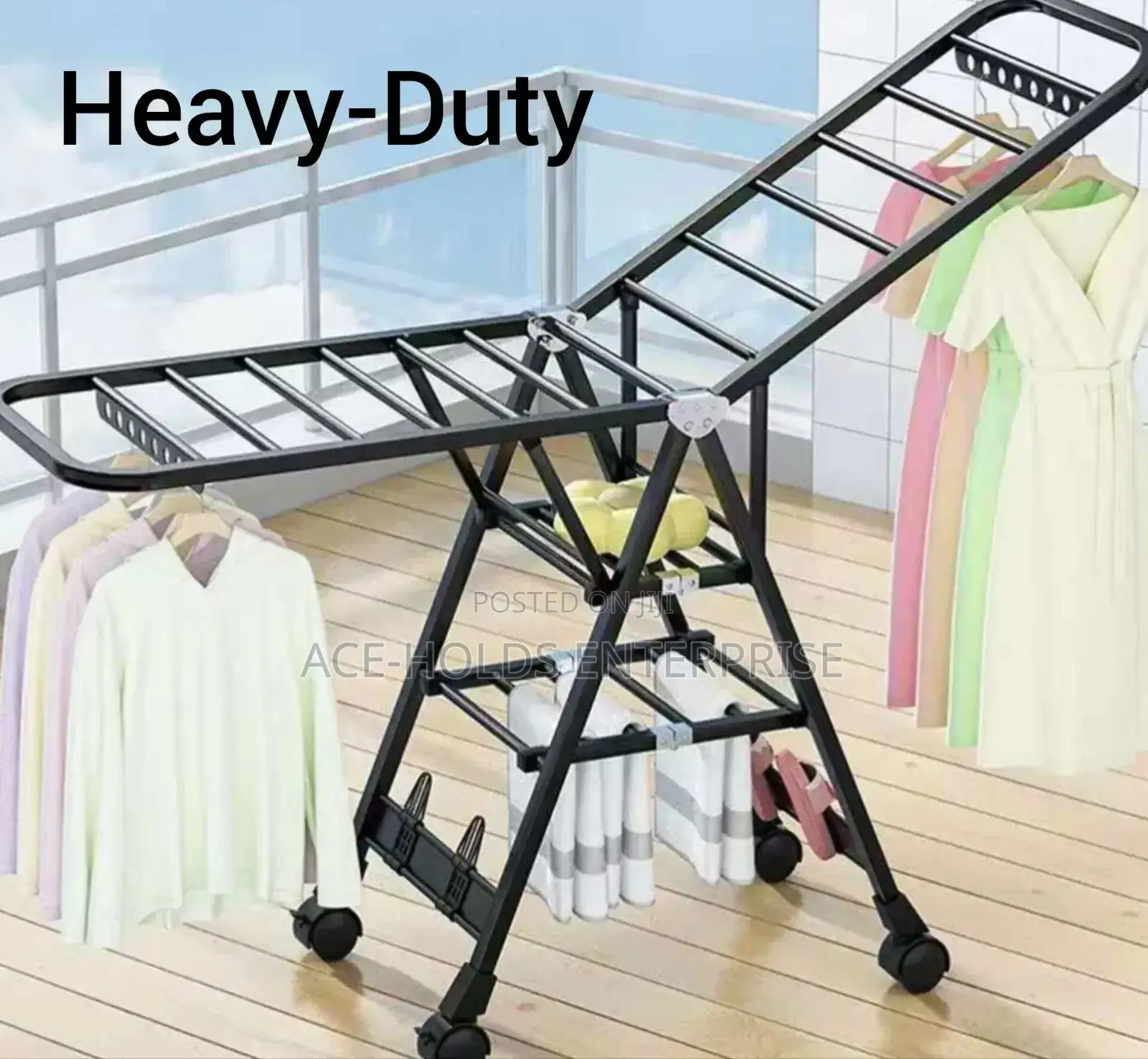 Portable/ Foldable Heavy Clothes Drying Rack - Wheeled