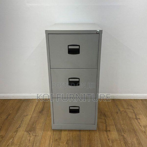 Office Cabinet : Gray 3-Drawer Metallic Filing Cabinet,