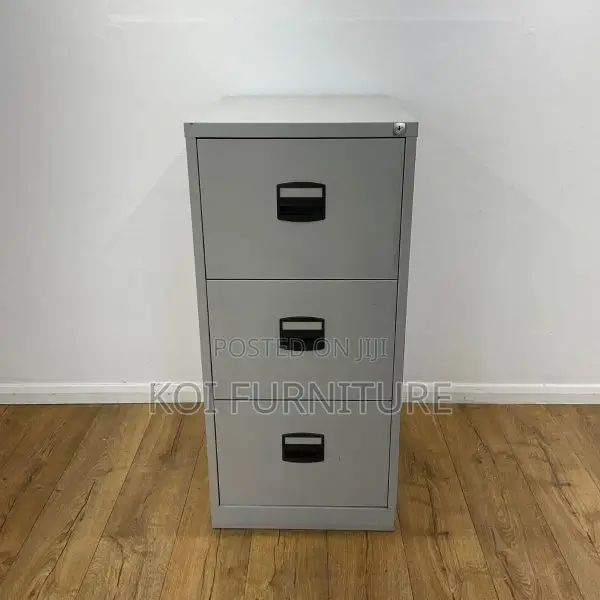 Office Cabinet : Gray 3-Drawer Metallic Filing Cabinet,