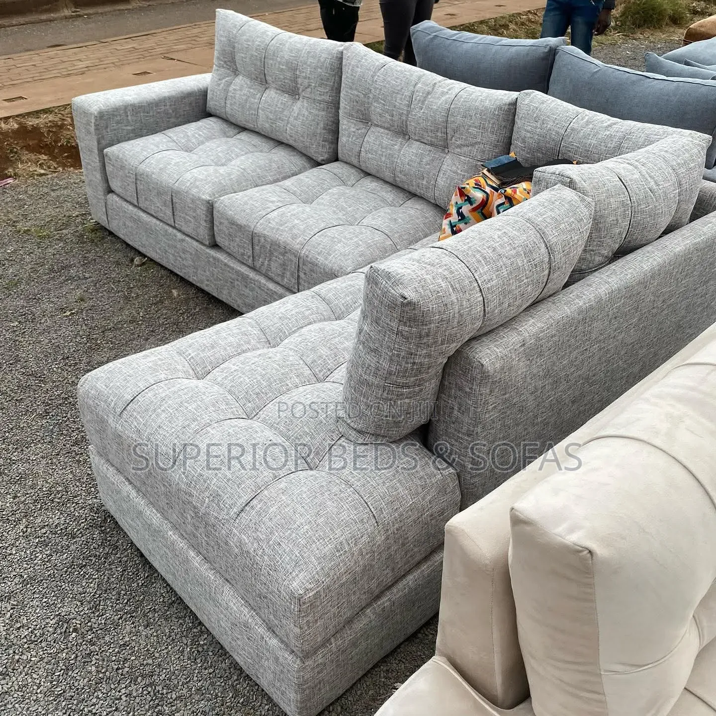 Modern Grey L-Shaped Sofa.