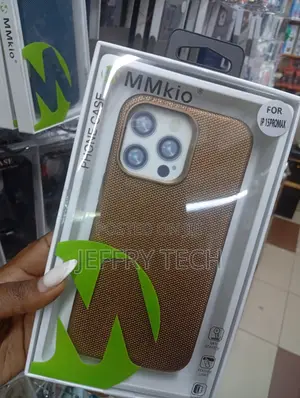 Mmkio Carbon Fiber Texture Phone Case for the iPhone 15 Pro Max.