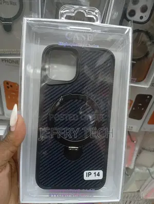 Carbon Magsafe Camera Bumper Case With Metal Kickstand for iPhone 14.