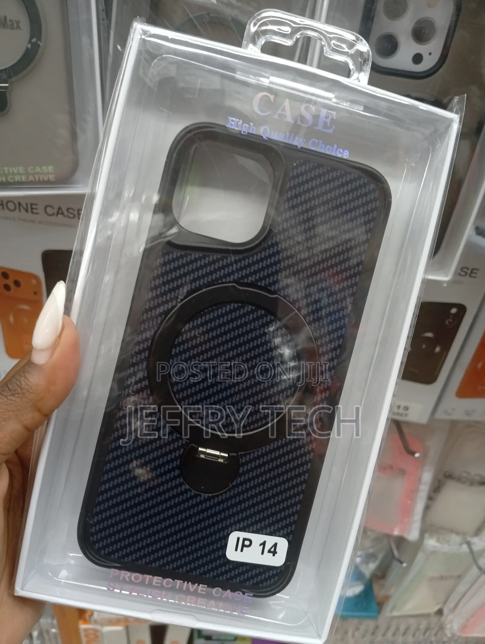 Carbon Magsafe Camera Bumper Case With Metal Kickstand for iPhone 14.