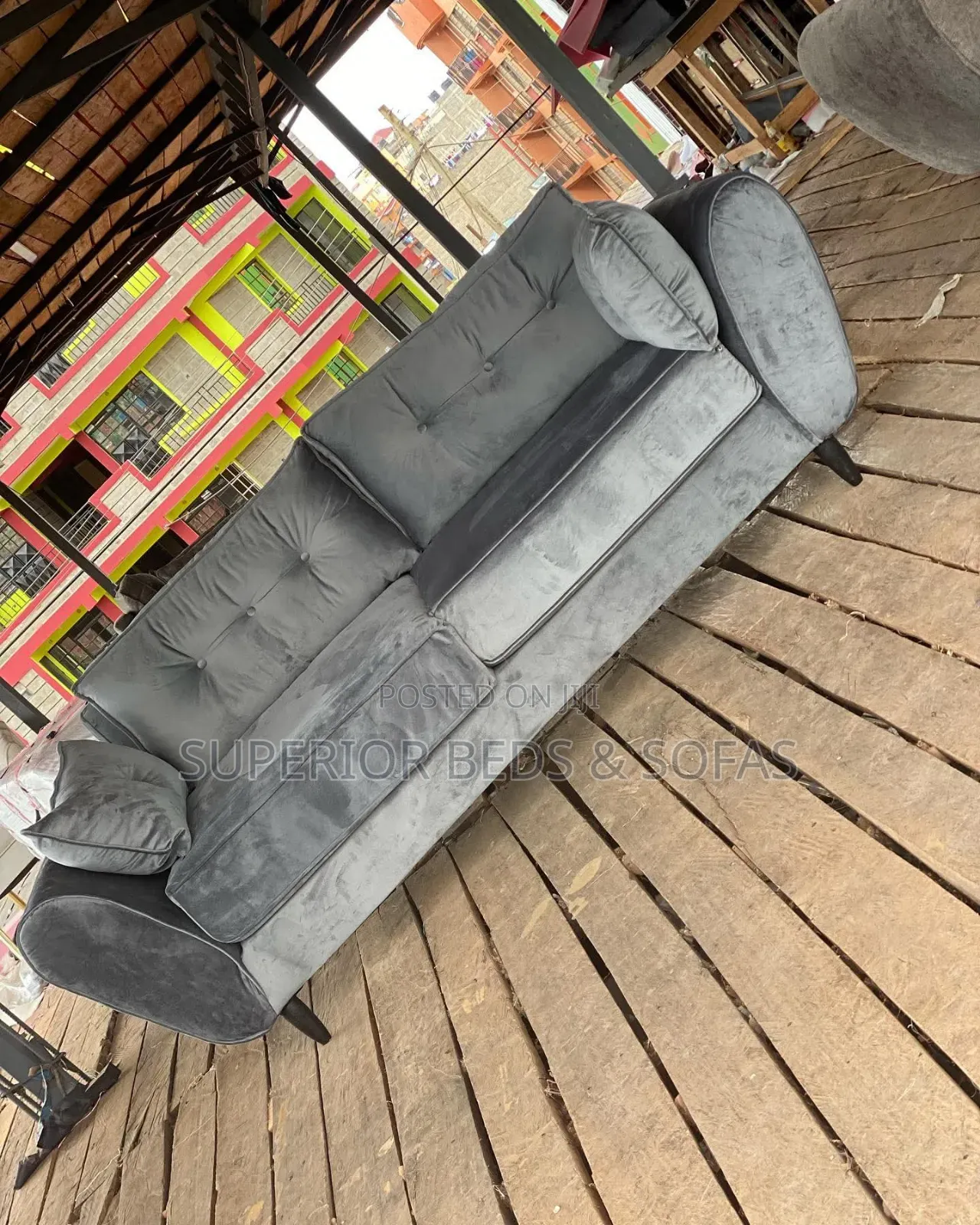 Modern Grey Sofa Fabric Seat