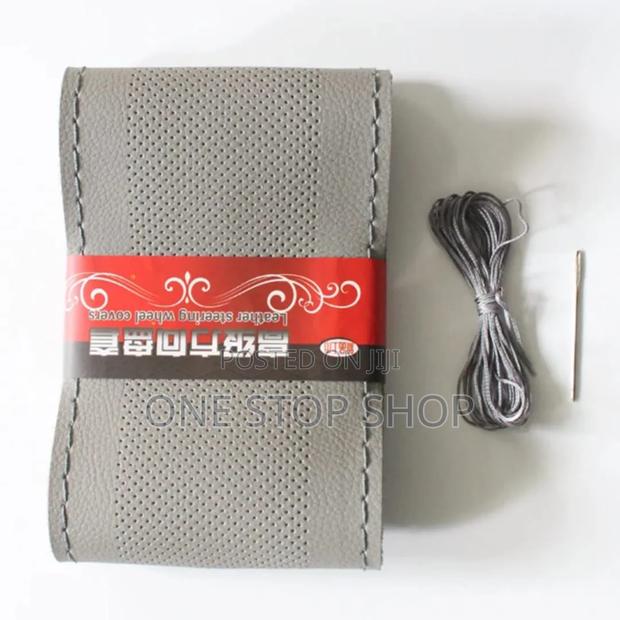 Diy_ Hand Sewing Grey Leather Steering Wheel Cover - thumbnail 2