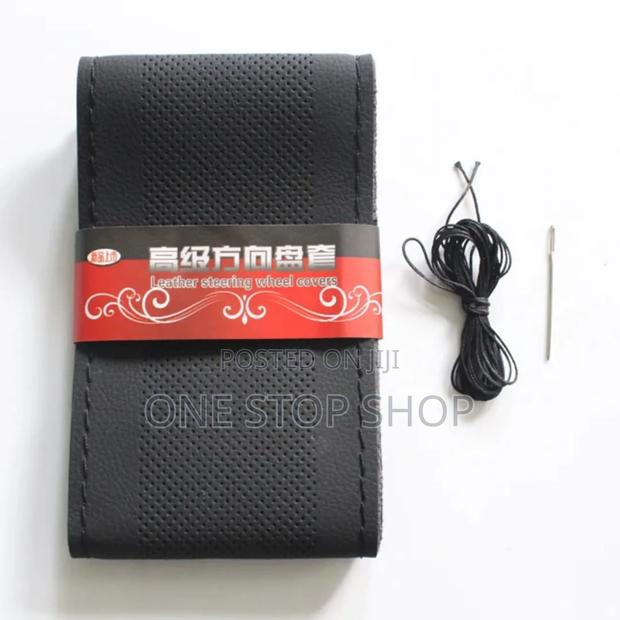 Universal Black Hand Stitched Leather Faux Steering Wheel Cover