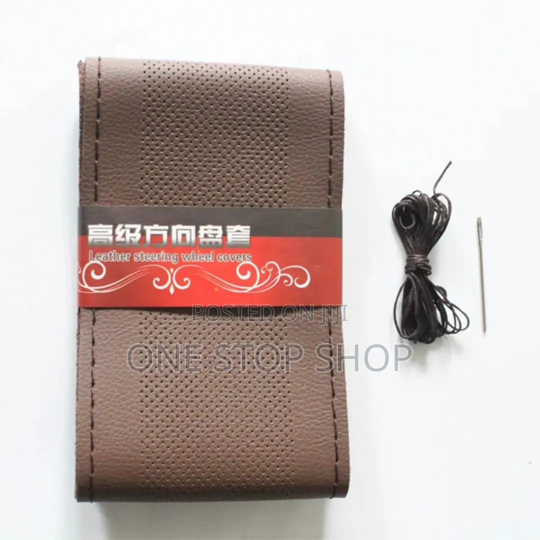 Brown Perforated Breathable Better Grip Hand Sewing Steering Cover