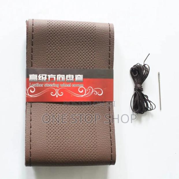 Brown Perforated Breathable Better Grip Hand Sewing Steering Cover