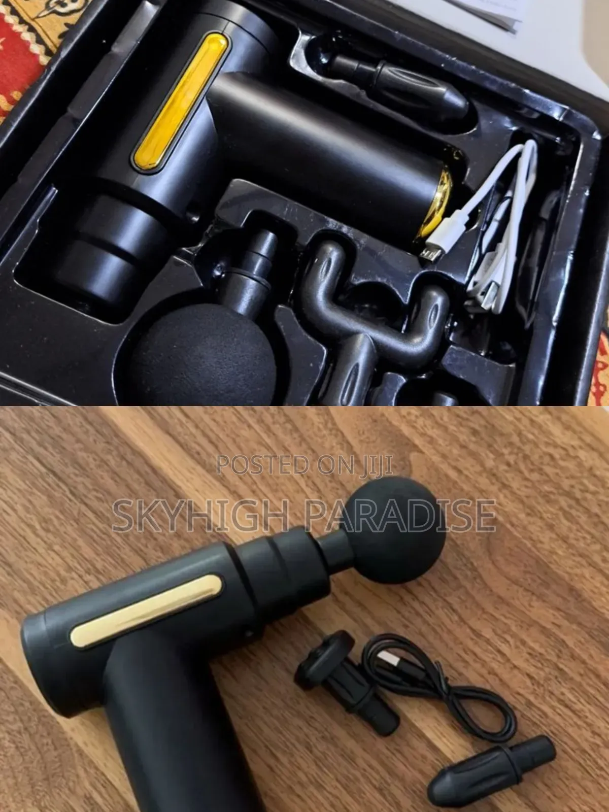 Massage Gun 4 Heads + Usb Cable Black + Gold