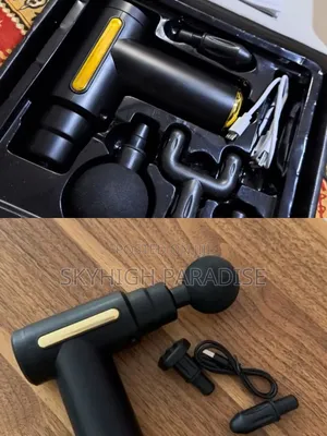 Massage Gun 4 Heads + Usb Cable Black + Gold