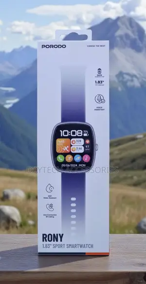 This Is a Porodo Rony 1.83" Sport Smartwatch in White Packaging.