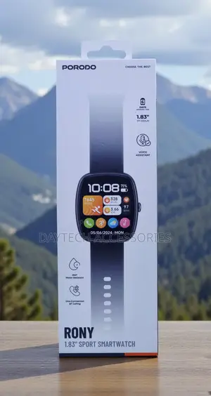 This Is a Porodo Rony 1.83" Sport Smartwatch in White Packaging.