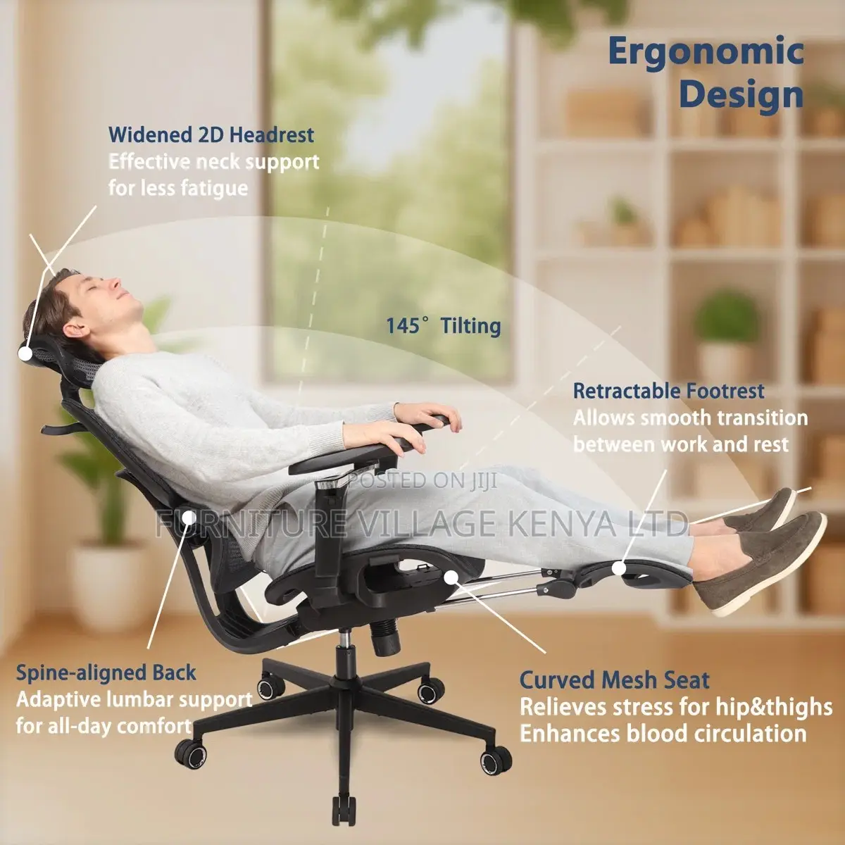 Orthopedic Full Mesh Ergonomic Seat With Footrest