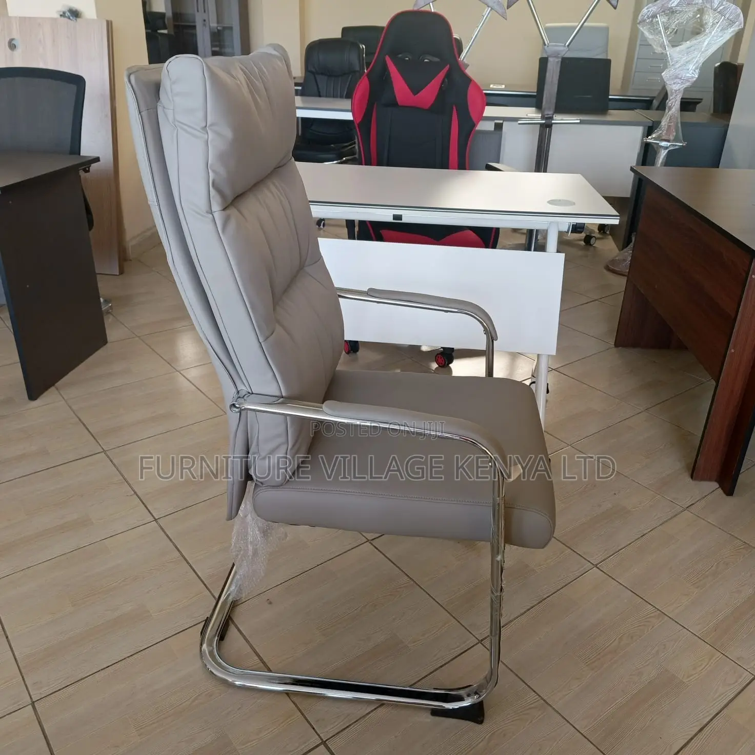 Gray Director's Leather Office Guest Chair