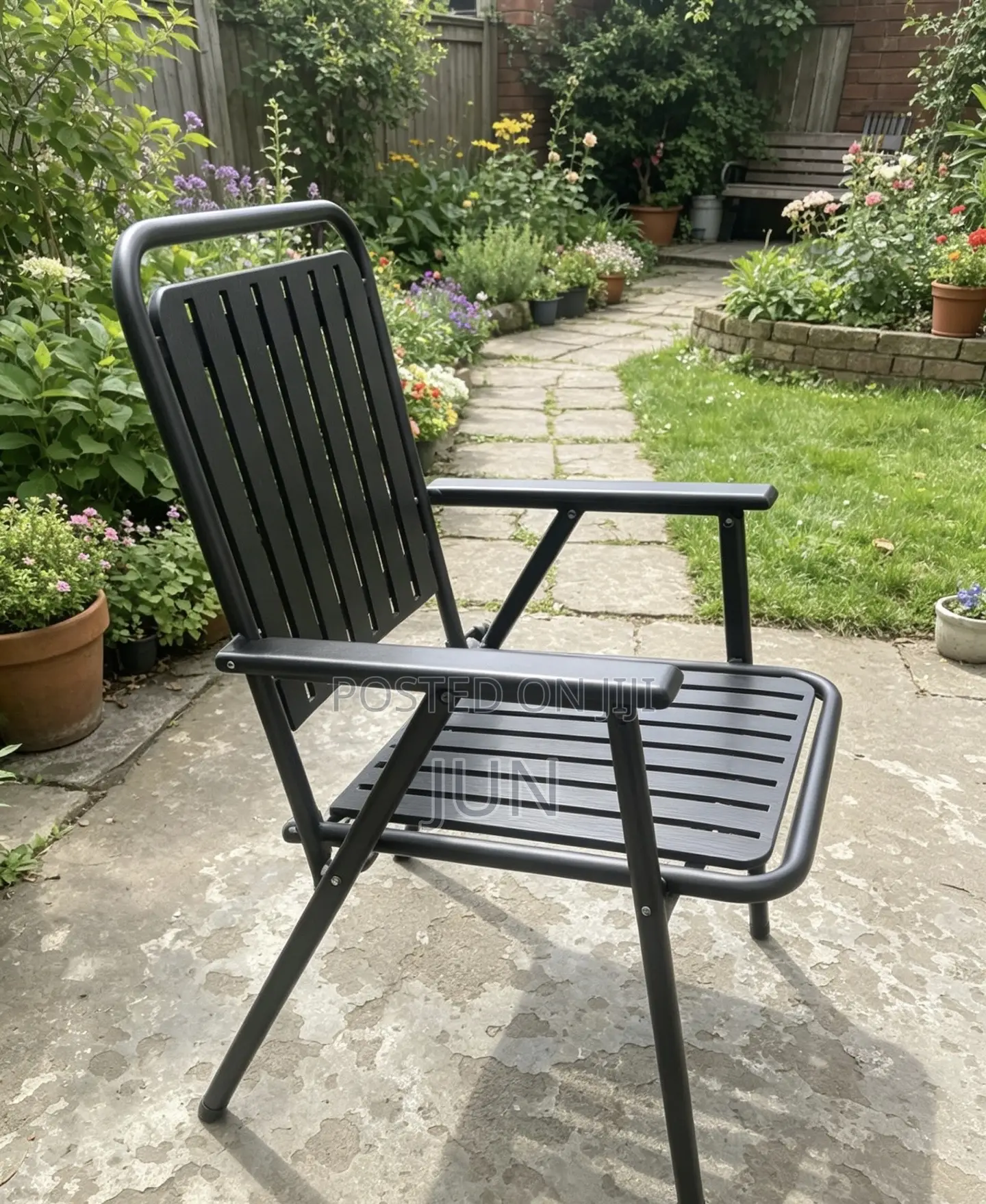 Sleek Black Metal Folding Outdoor Chair
