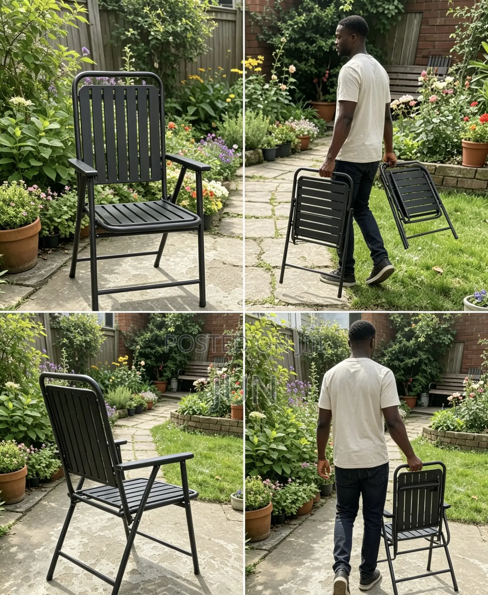 Sleek Black Metal Folding Outdoor Chair