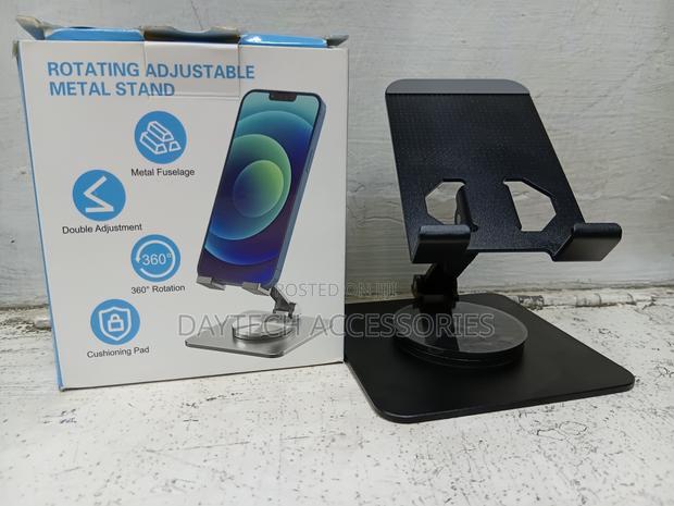 Adjustable 360° Rotating Desktop Phone Stand - Black - thumbnail 2