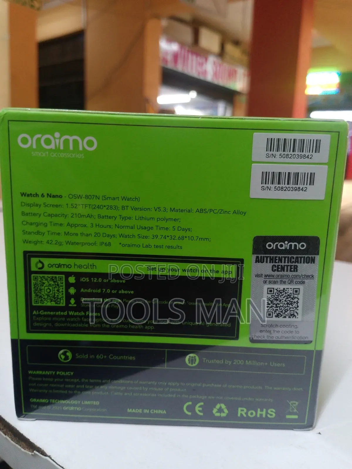 Original Oraimo Watch 6 Nano Osw-807n Smartwatch With Wireless Hd.