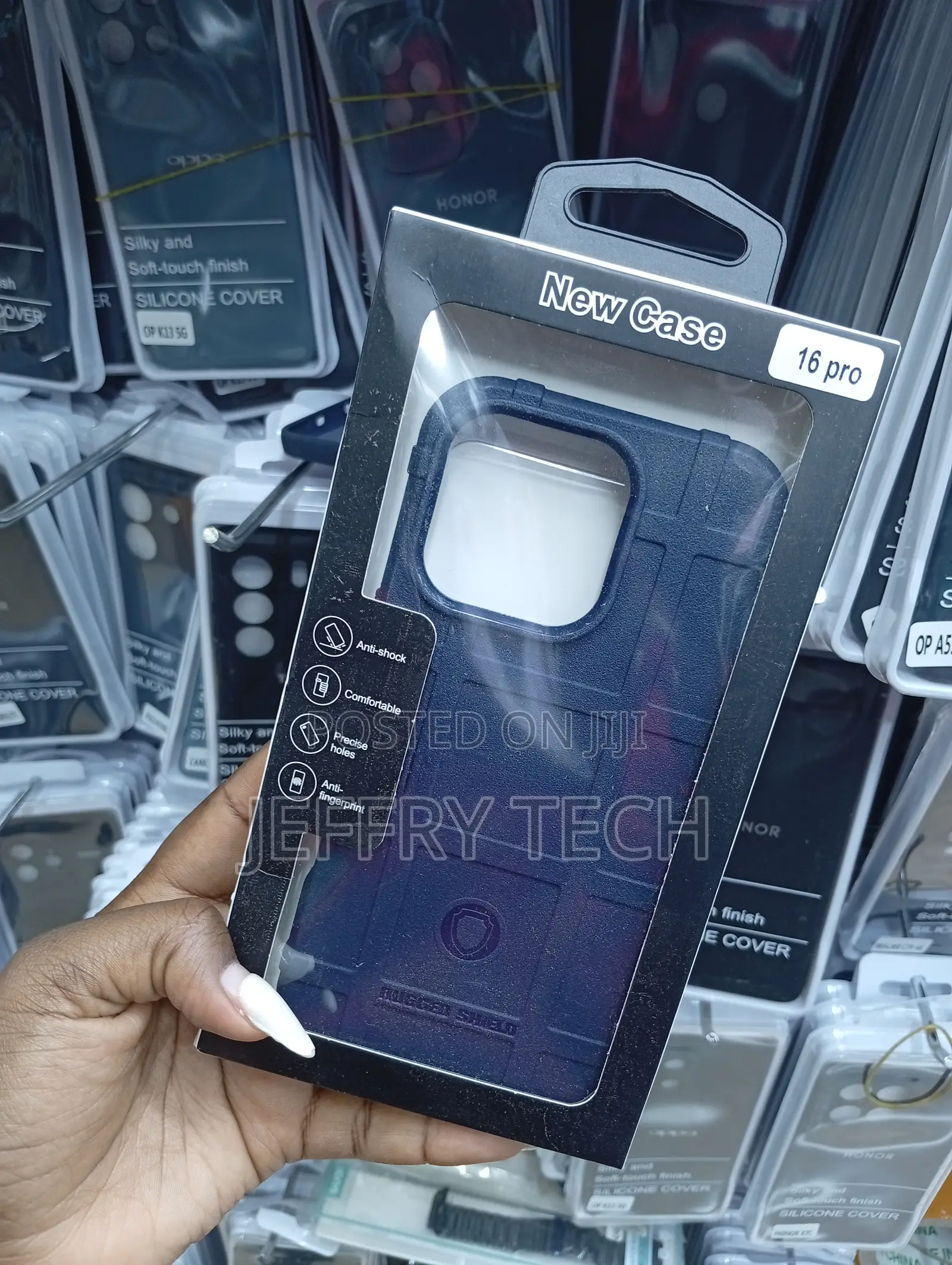 iPhone 16 Pro Distinctive Grid-Like Navy Blue Rugged Shield Phone Case
